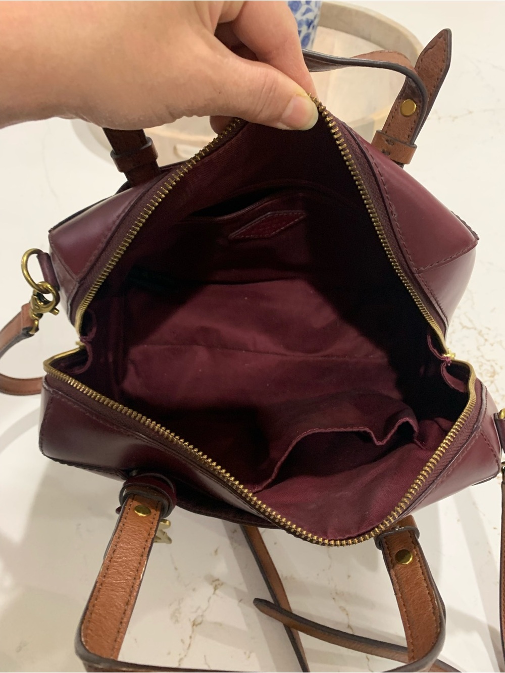 Fossil Rachel Small Leather Burgundy Satchel Bag - Picture 8 of 16